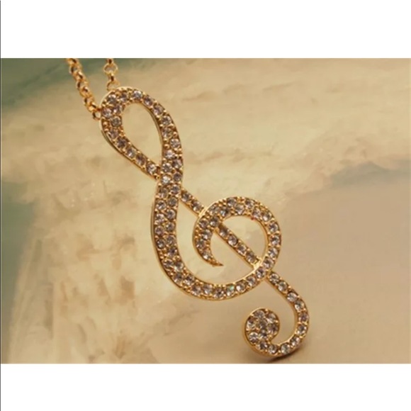 Gold crystal music note rhythm long chain necklace - Picture 4 of 7